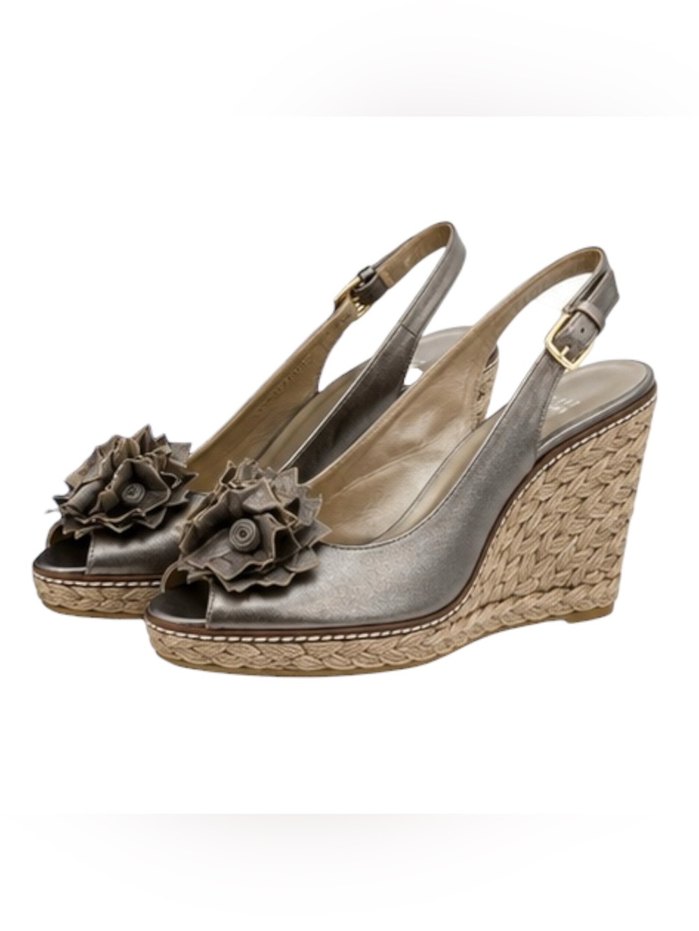 Size 9 Stuart Weitzman  Brand New.  Gold Wedge Sling Back Heeled Sandals